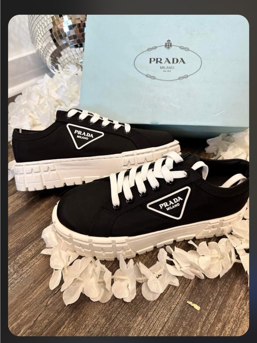 Prada Black and White Low-Top Platform Sneakers